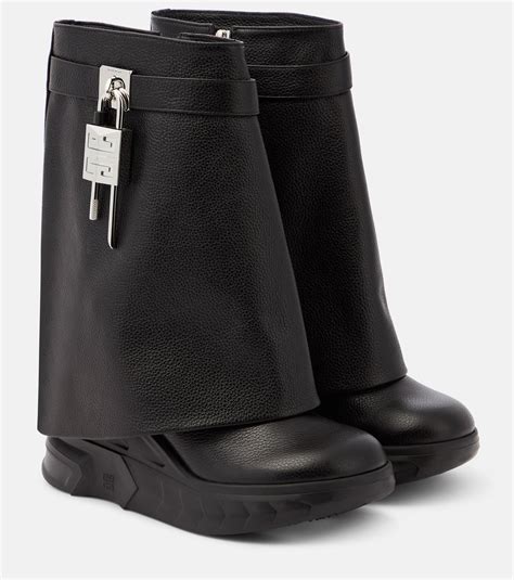 shark lock biker ankle boots in grained leather|givenchy shark lock biker.